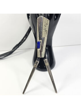 Signed Leroy Begay Navajo Sterling Silver Bolo Tie Lapis Modernist Lightning 52g